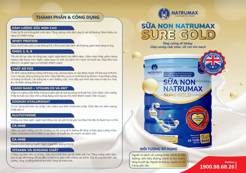 Công dụng đặc biệt của sữa non Natrumax Sure Gold
